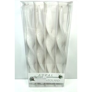 ADPAL Elegant White Lacquer Twisted Taper Candles Handmade in Poland Wedding